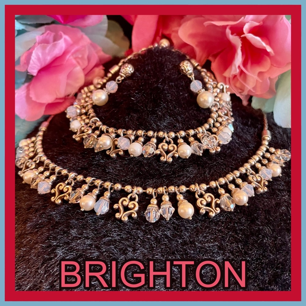 💒BRIGHTON NECKLACE EARRINGS BRACELETS MATCHING 3 Pc SET ~ PEARL CRYSTAL - Picture 5 of 16